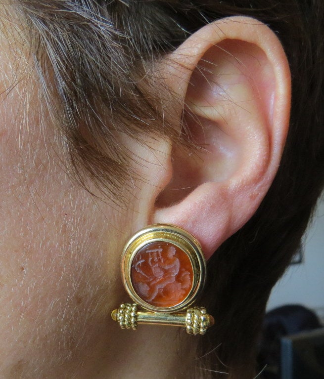 Elizabeth Locke Intaglio Gold Earrings 1