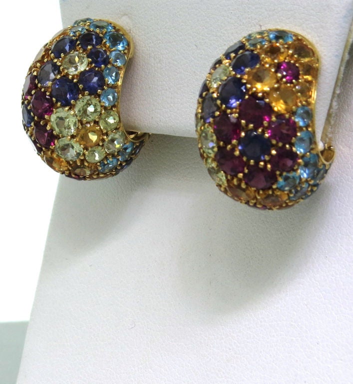 Metal: 18k Yellow Gold
Multi Color Gemstones (Citrine, Blue Topaz, Iolite, Pink Tourmaline, etc..)
Measurements: 	23mm x 16mm (Inch=25mm)
Marked/Tested:	18k, P.B.
Weight 	20.5g