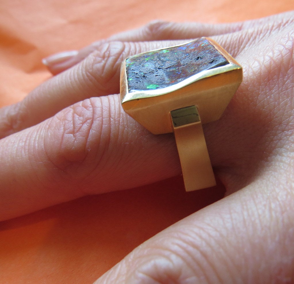 Modernist Opal Diamond Gold Ring 2
