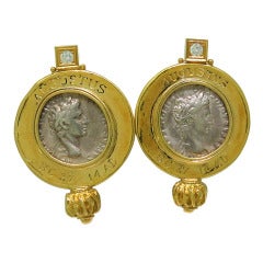 Elizabeth Gage Ancient Coin Diamond Gold Earrings