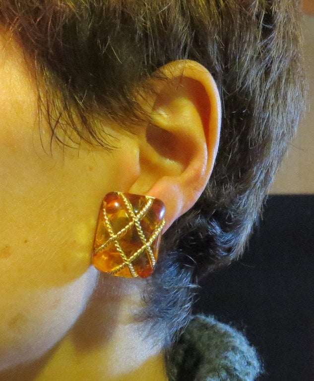 Uncut Seaman Schepps Amber Gold Cage Earrings For Sale