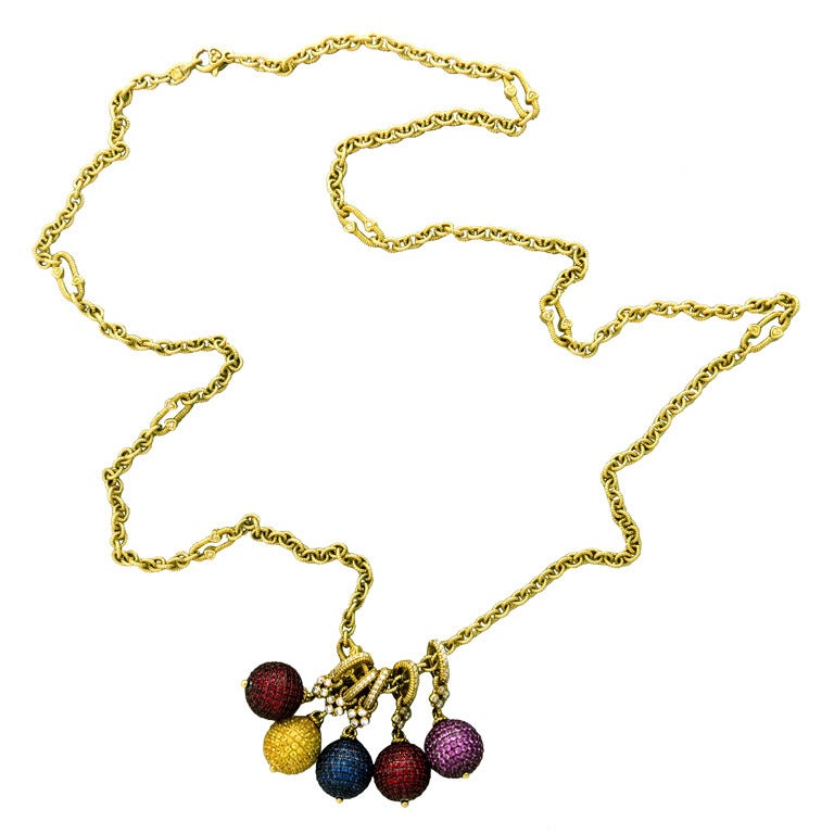 Judith Ripka Truffle Necklace with Gem-Set Diamond Ball Pendants