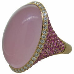 Modern Pink Sapphire Diamond Quartz Gold Ring