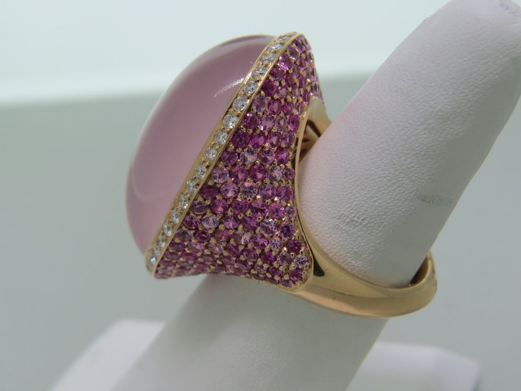 Modern Pink Sapphire Diamond Quartz Gold Ring In Excellent Condition In Lambertville, NJ