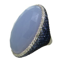Large Modern Chalcedony Sapphire Diamond Gold Ring