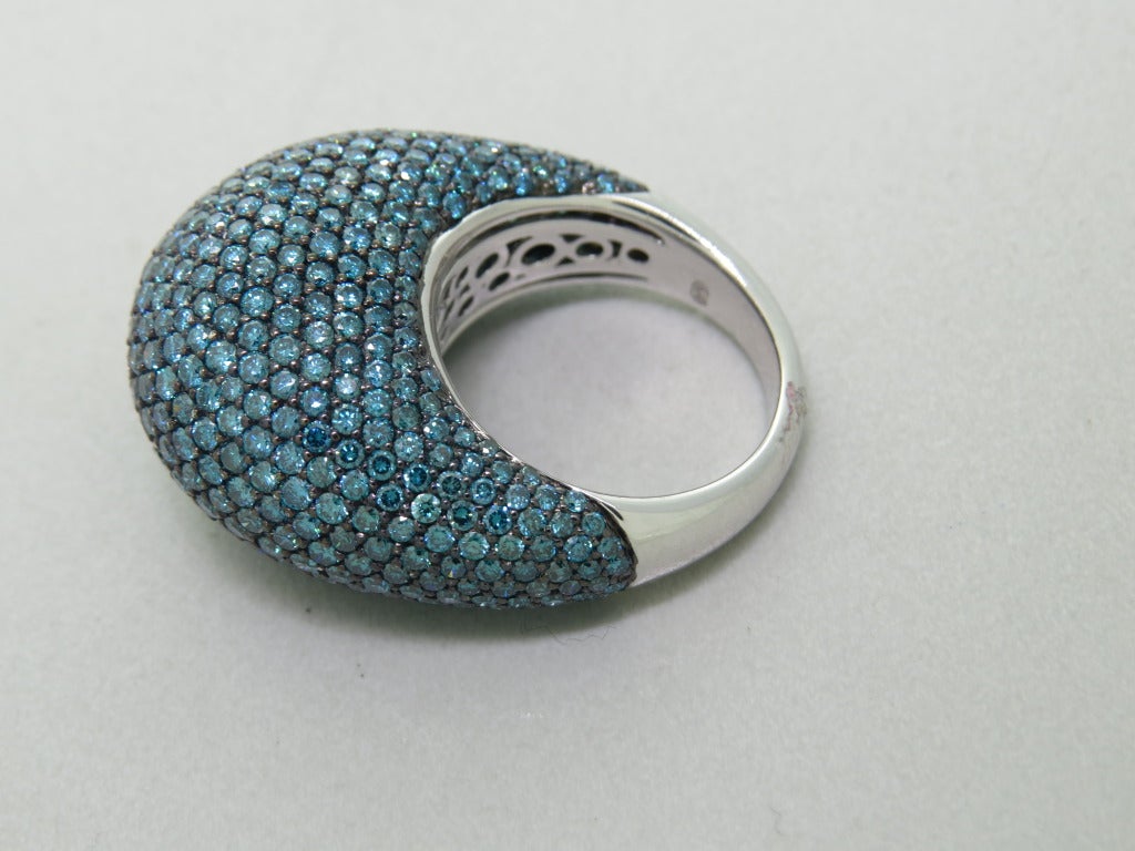Women's Teal Blue Green Diamond Gold Dome Ring