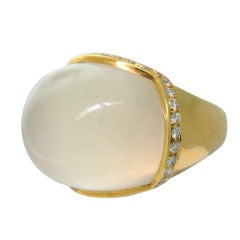 Modern Milky Quartz Diamond Gold Ring