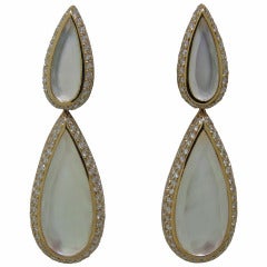 Modern Mother of Pearl Crystal Diamond Gold Teardrop Earrings 10