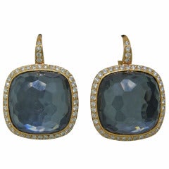 Large Modern Hematite Quartz Diamond Gold Earrings 12
