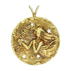 1970s Gold Virgo Zodiac Sign Pendant