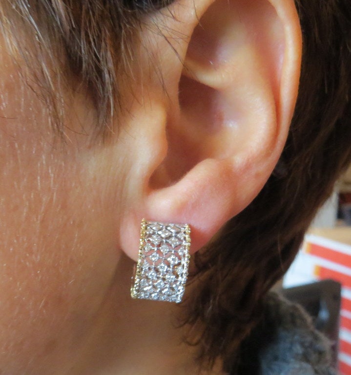 Women's Classic Buccellati Scacchi Diamond Gold Hoop Earrings