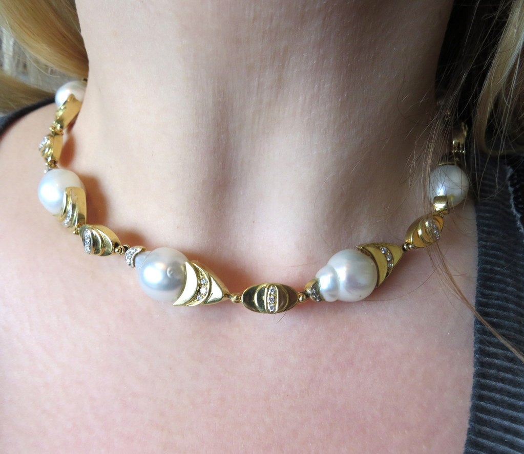 Women's Boris Le Beau Baroque South Sea Pearl Diamond Gold Necklace