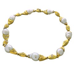 Boris Le Beau Baroque South Sea Pearl Diamond Gold Necklace