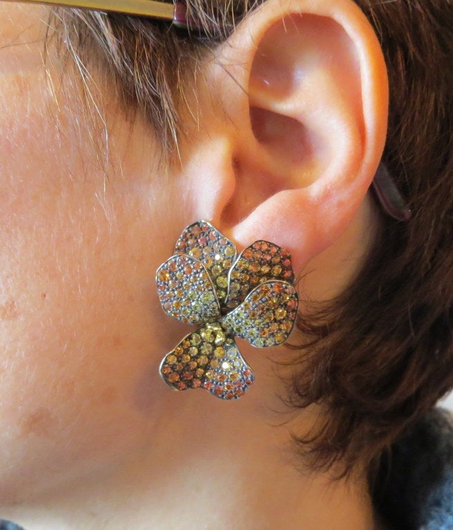 Women's Multi Color Sapphire Gold Orchid Flower Earrings