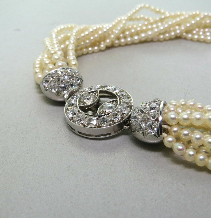 Victorian Antique Pearl Platinum Old Mine Diamond Necklace