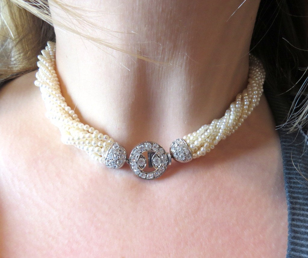 Antique Pearl Platinum Old Mine Diamond Necklace In Excellent Condition In Lambertville, NJ