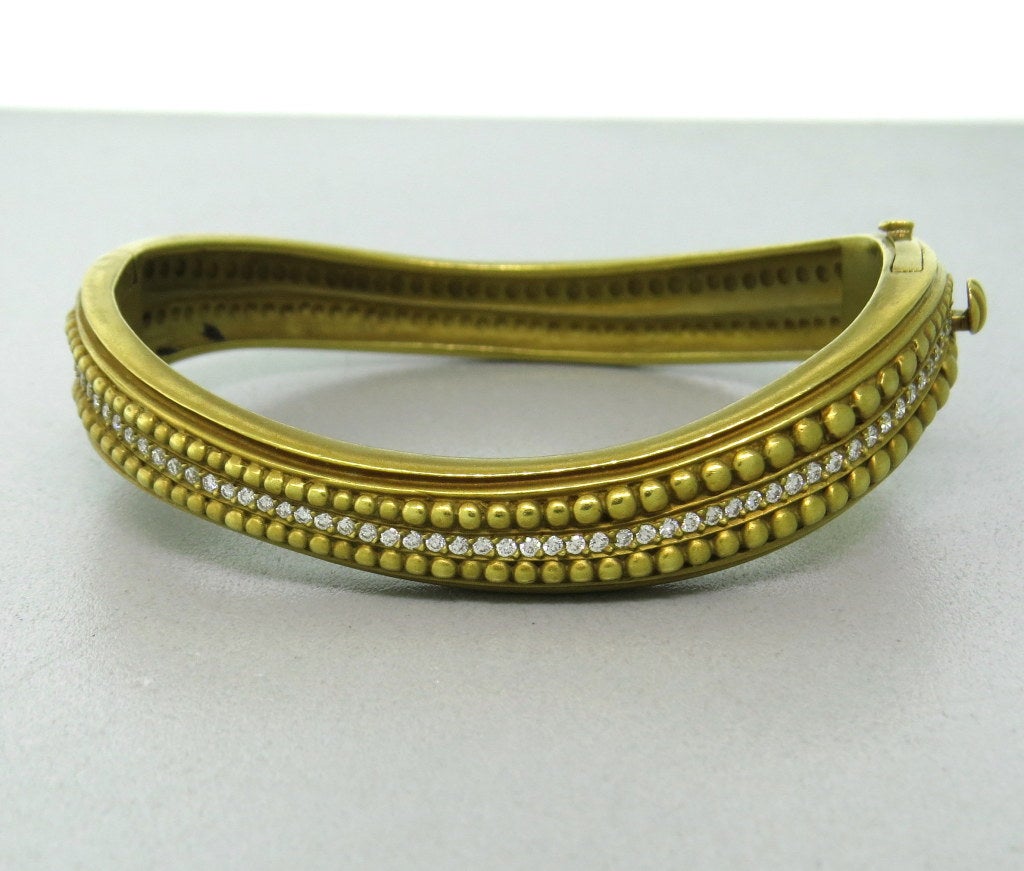 1980s Kieselstein-Cord Caviar Diamond Gold Bangle Bracelet Set 1
