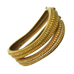 1980s Kieselstein-Cord Caviar Diamond Gold Bangle Bracelet Set