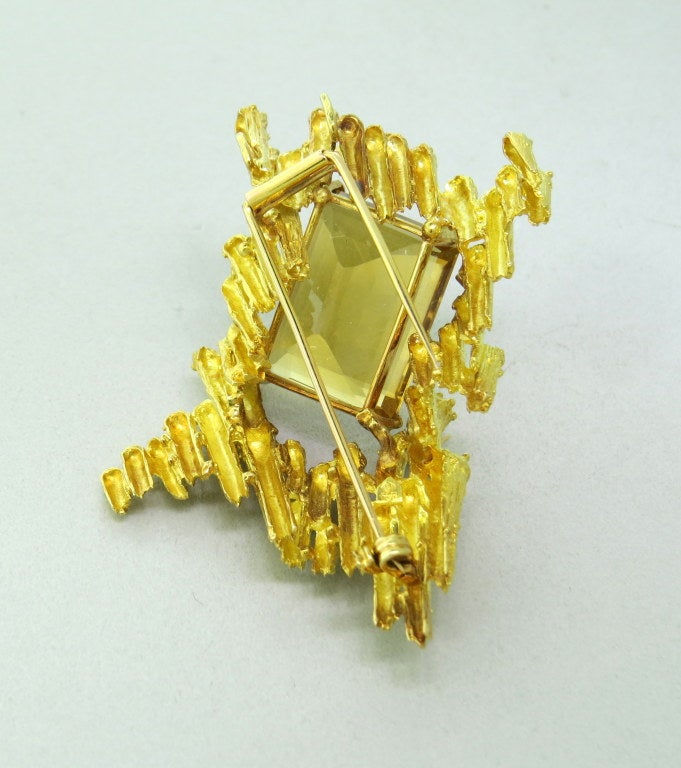 1970s H. Stern Citrine Gold Brooch Pin In Excellent Condition In Lambertville, NJ