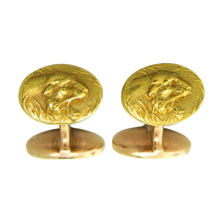 Art Nouveau Gold Lion Head Cufflinks