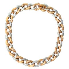 Modern Two Tone Diamond Gold Link Necklace