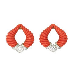 Retro Carved Coral Diamond Gold Earring Jackets