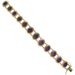 Mid Century Amethyst Gold Cabochon Bracelet