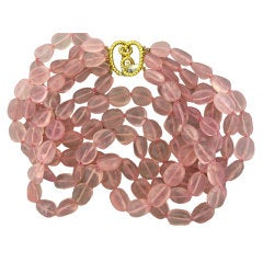VERDURA Rose Quartz Gold Multi Strand Necklace