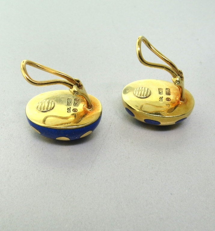 Tiffany & Co. Positive Negative Lapis Gold Earrings In Excellent Condition In Lambertville, NJ