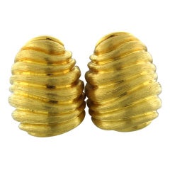 Henry Dunay Gold Brushed Finish Beehive Earrings