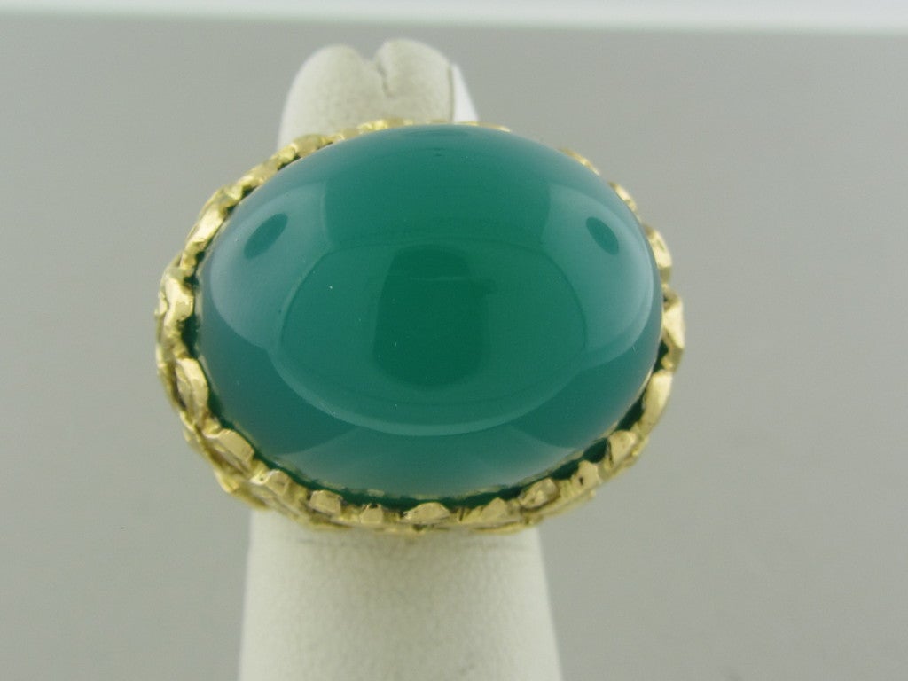 David Webb Gold Green Agate Cabochon Large Ring