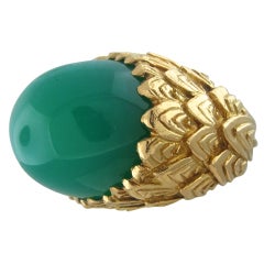 David Webb Gold Green Agate Cabochon Large Ring