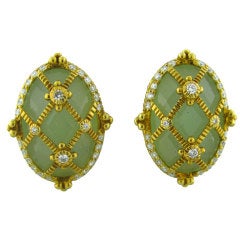 JUDITH RIPKA Gold Green Gemstone Diamond Earrings