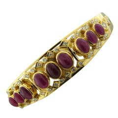 LALAOUNIS  Arabesque Gold Diamond Ruby Bangle Bracelet