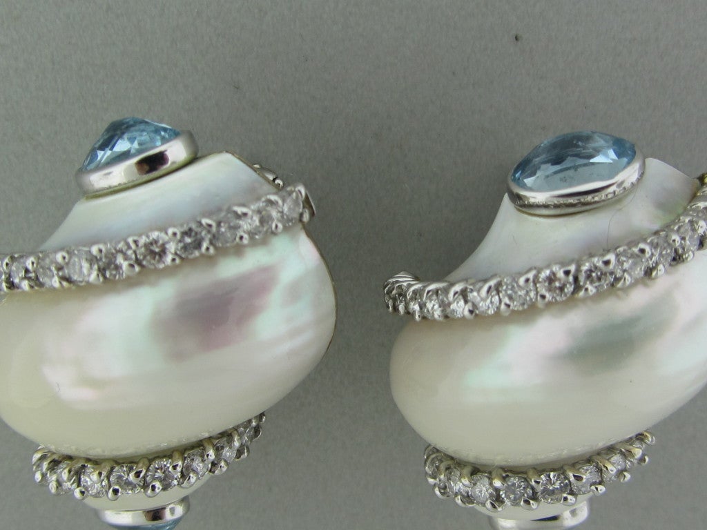 Women's SEAMAN SCHEPPS Gold Aquamarine Diamond Shell Turbo Earrings