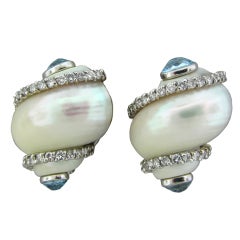 SEAMAN SCHEPPS Gold Aquamarine Diamond Shell Turbo Earrings