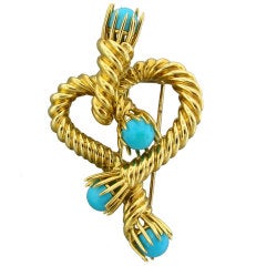 TIFFANY & CO Jean Schlumberger Gold Turquoise Heart Brooch Pin