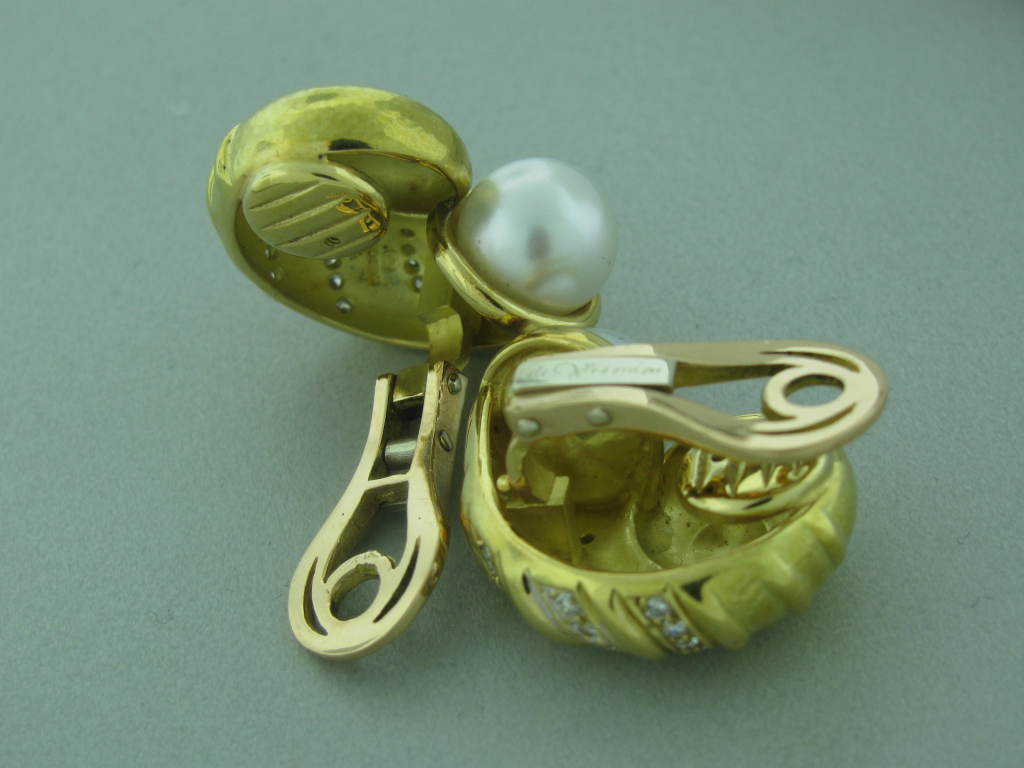 Women's DE VROOMEN Pearl Diamond Gold Seashell Motif Earrings