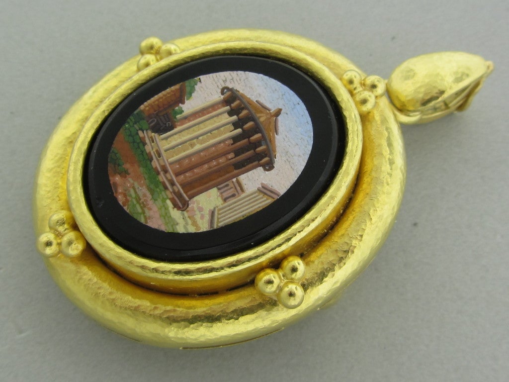 ELIZABETH LOCKE Gold Micro Mosaic Brooch Pin Pendant