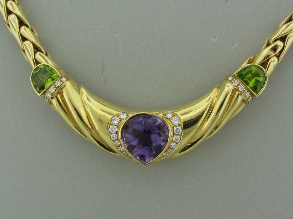 18K Yellow Gold Marked / Tested:H. Stern Hallmark, 750 Gemstones/Diamonds:Diamonds - Approx. 0.70ctw Peridot Amethyst Clarity: VS Color: G Measurements:Necklace 18