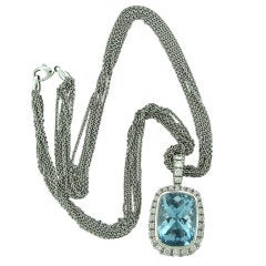 LEO WITTWER Diamond Aquamarine Pendant Gold Necklace