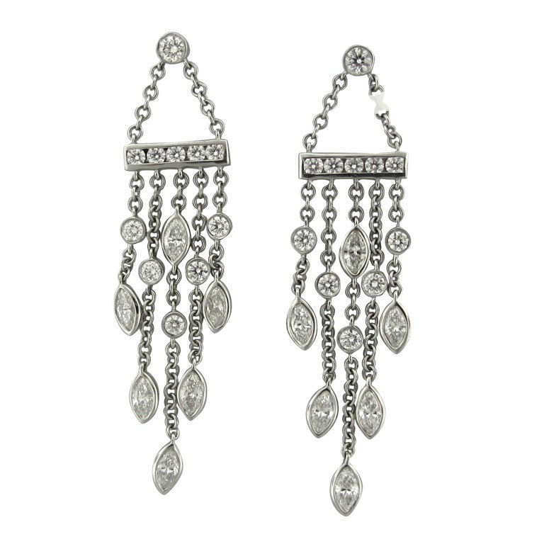 Tiffany and Co Swing Platinum Diamond Drop Earrings at 1stDibs