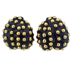 DAVID WEBB Gold Black Enamel Earrings