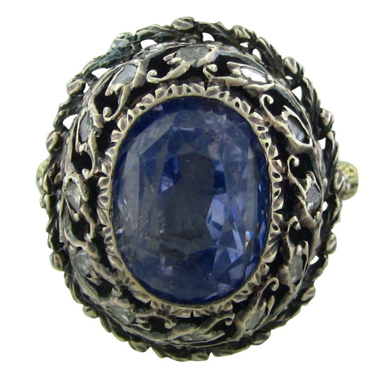 Buccellati Sapphire Diamond Gold Ring For Sale
