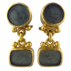 ELIZABETH LOCKE Gold Intaglio Drop Earrings