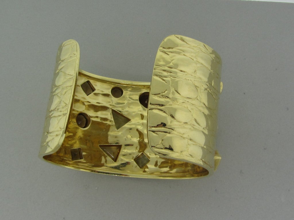 GUCCI Gold Citrine Smokey Topaz Wide Cuff Bracelet