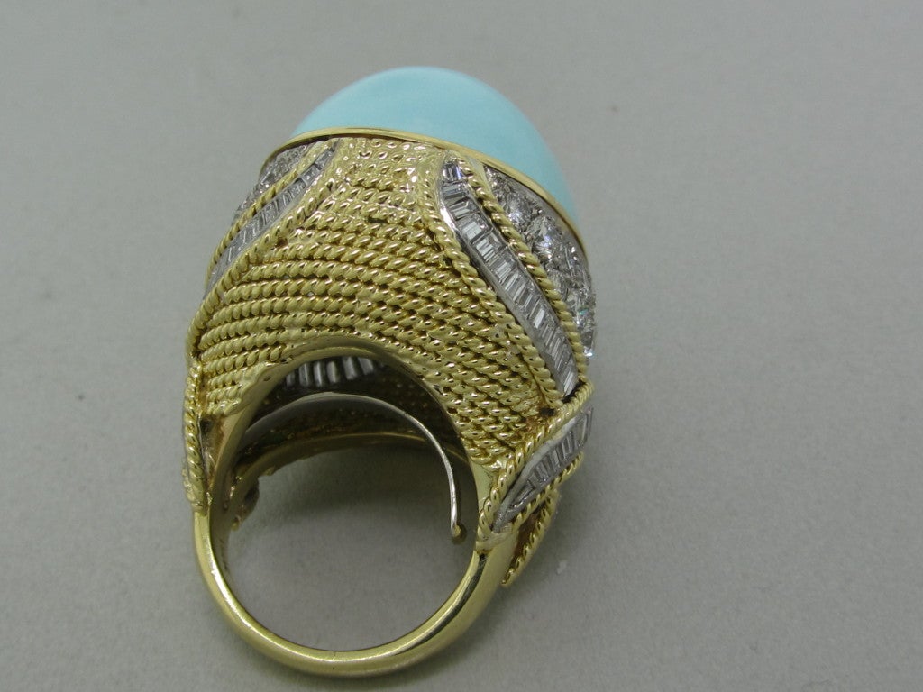 Women's DAVID WEBB Turquoise Diamond Gold Platinum  Ring