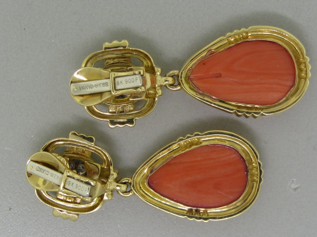 Metal:18K Yellow Gold / Platinum Marked/Tested: David Webb, 18K, 900P Gemstones/Diamonds:Diamonds - Approx. 0.96ctw Coral Clarity: VS Color: G Measurements: Earrings - 53mm x 21mm (Inch = 25mm) Weight:36.5g
