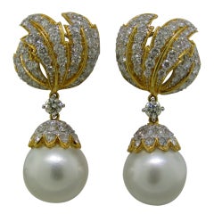 6.50ctw Diamond 16mm South Sea Pearl Earrings