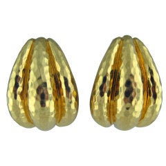 HENRY DUNAY Large Hammered Yellow Gold Earrings